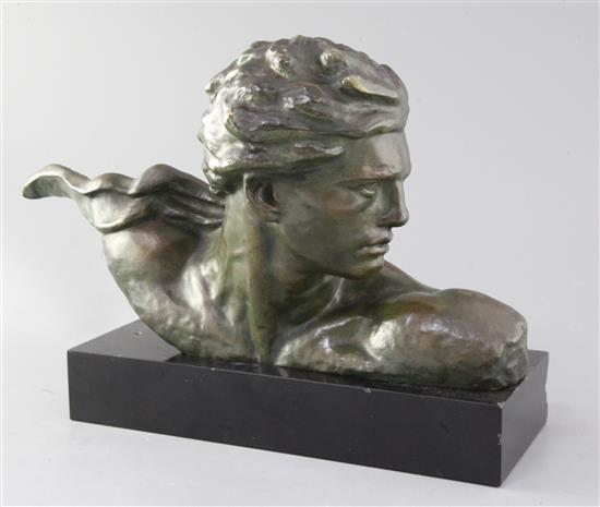 Alexandre Kelety (1918-1940). A bronze bust of Mermoz The Aviator, length 15in. height 8in., with black marble plinth